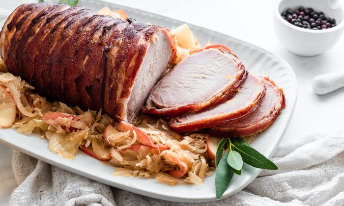 A New Year’s Roast for Riches: Bacon-Wrapped Pork Loin With Cider-Braised Sauerkraut