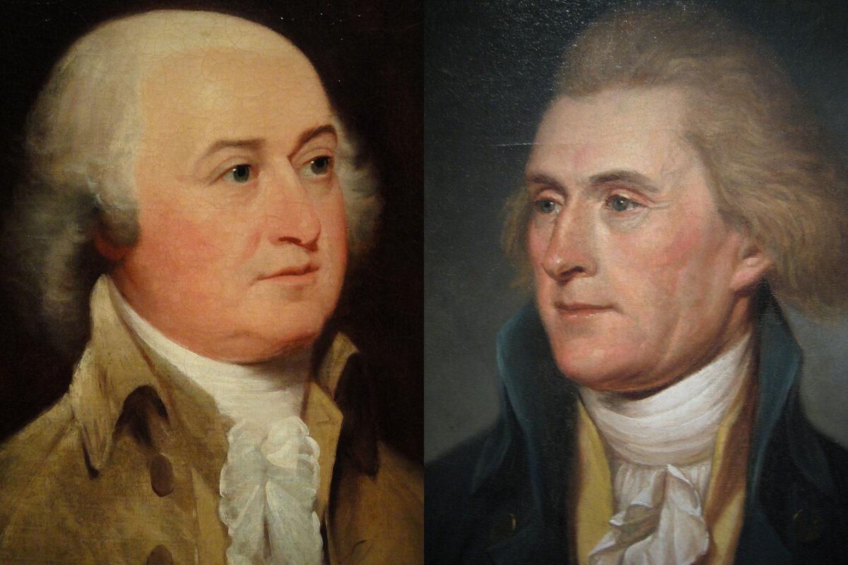 (L–R) Portraits of John Adams by John Trumbull, 1793, and Thomas Jefferson by Charles Willson Peale, 1791. (Public Domain)
