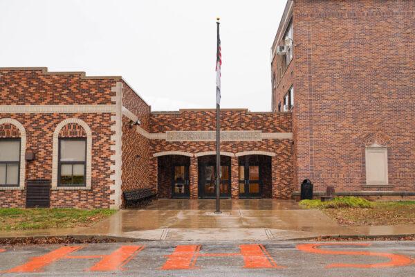 Hutsonville High School building in Hutsonville, Ill., on Dec. 17. 2021. (Cara Ding/The Epoch Times)