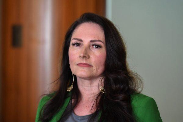 Online safety advocate Sonya Ryan at a press conference at Parliament House in Canberra, Australia on Jun. 15, 2021. (AAP Image/Mick Tsikas)