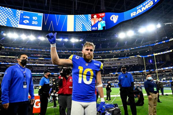Cooper Kupp #10 of the Los Angeles Rams celebrates after defeating the Seattle Seahawks at SoFi Stadium in Inglewood, Calif., on Dec. 21, 2021. (Jayne Kamin-Oncea/Getty Images)