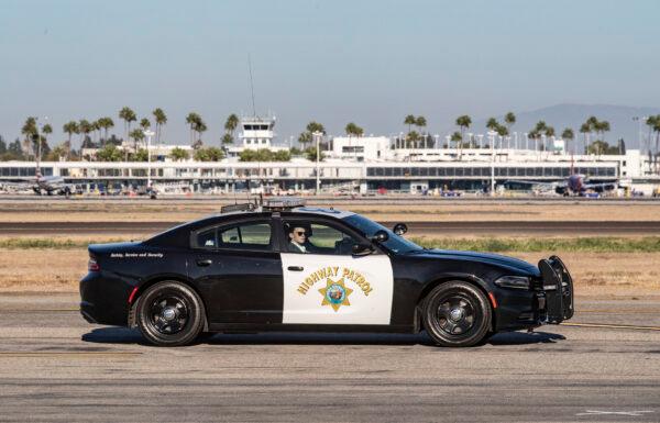 A California Highway Patrol vehicle drives at Long Beach Airport on Sept. 13, 2021. (John Fredricks/The Epoch Times)