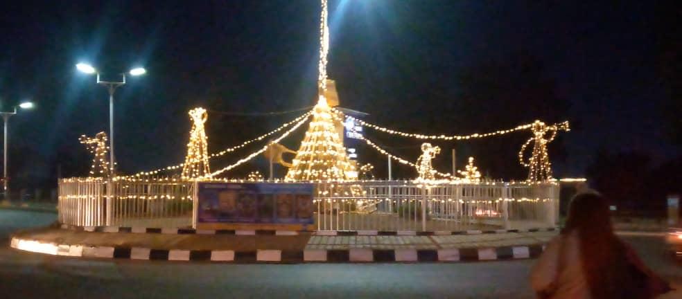 A Christmas light display in Jos, Nigeria on Dec. 16, 2021. (Masara Kim/The Epoch Times)