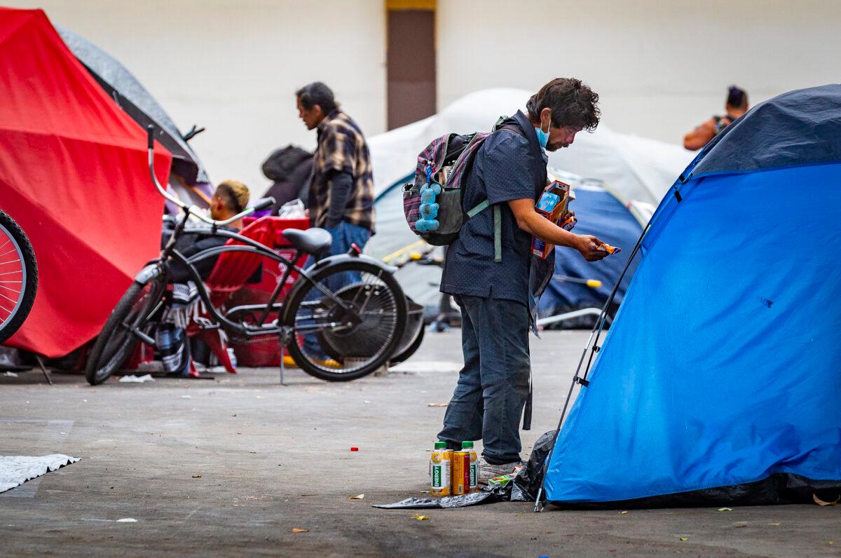 A homeless encampment in Santa Ana, Calif., on Oct. 5, 2021. (John Fredricks/The Epoch Times)