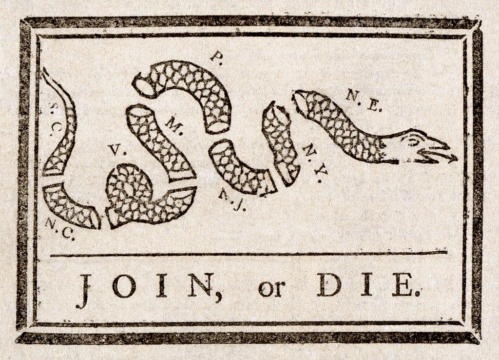 'Join ,or Die,' a political cartoon. (Public Domain)