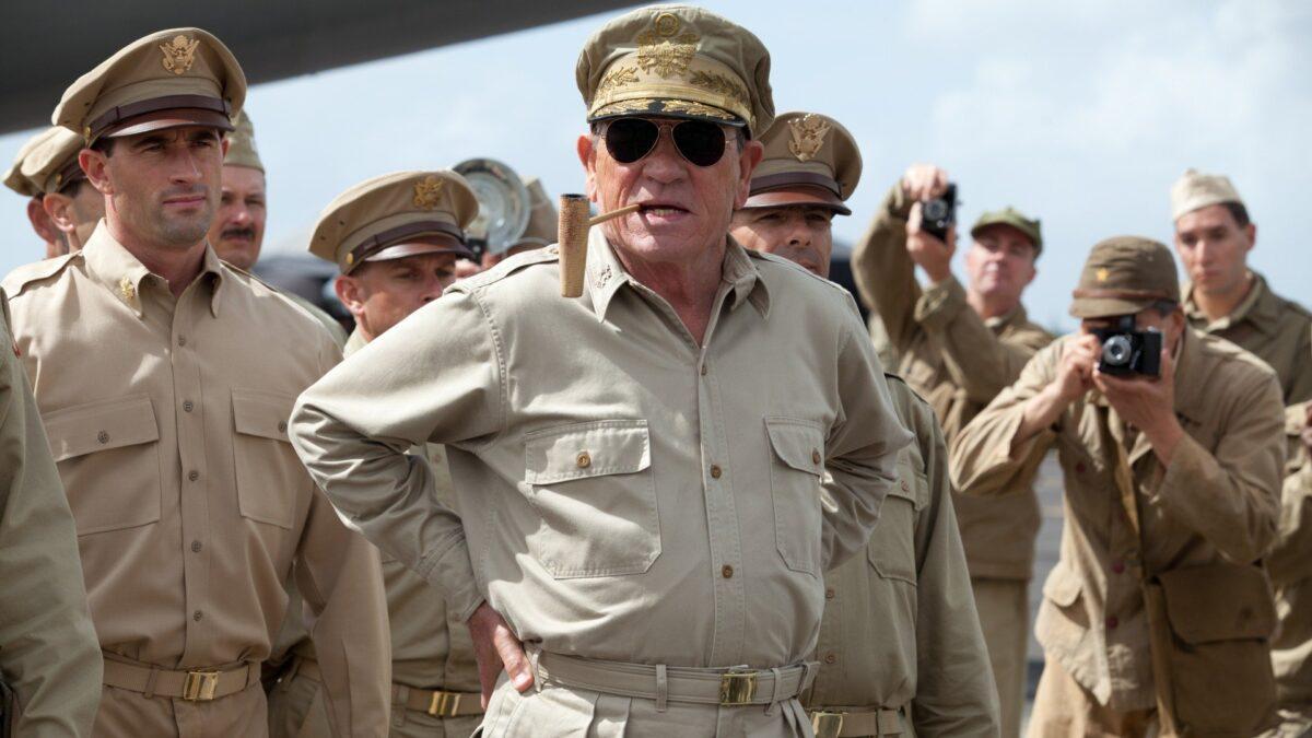 Gen. Douglas McArthur (Tommy Lee Jones, C), in Peter Webber's "Emperor." (Kirsty Griffin/Lionsgate/Roadside Attractions)