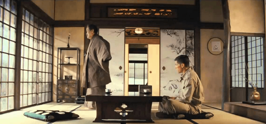 Gen. Kajima (Toshiyuki Nishida, L) and Brig. Gen. Bonner Fellers (Matthew Fox), in Peter Webber's "Emperor." (Kirsty Griffin/Lionsgate/Roadside Attractions)