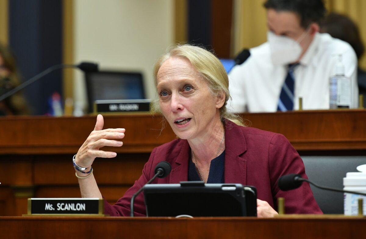 Rep. Mary Gay Scanlon (D-Pa.), speaks during the House Judiciary Subcommittee on Antitrust, Commercial and Administrative Law hearing on "Online Platforms and Market Power" in the Rayburn House office Building on Capitol Hill in Washington on July 29, 2020. (Mandel Ngan/POOL/AFP via Getty Images)