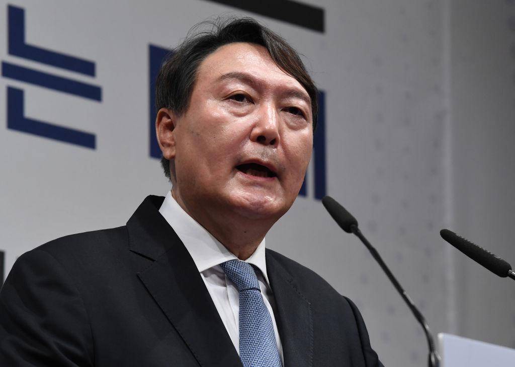 Former Prosecutor General Yoon Suk-yeol speaks to declare his bid for the presidency at a memorial dedicated to the noble sacrifice of independence fighter Yun Bong-gil on June 29, 2021, in Seoul. (Photo by Kim Min-Hee - Pool/Getty Images)