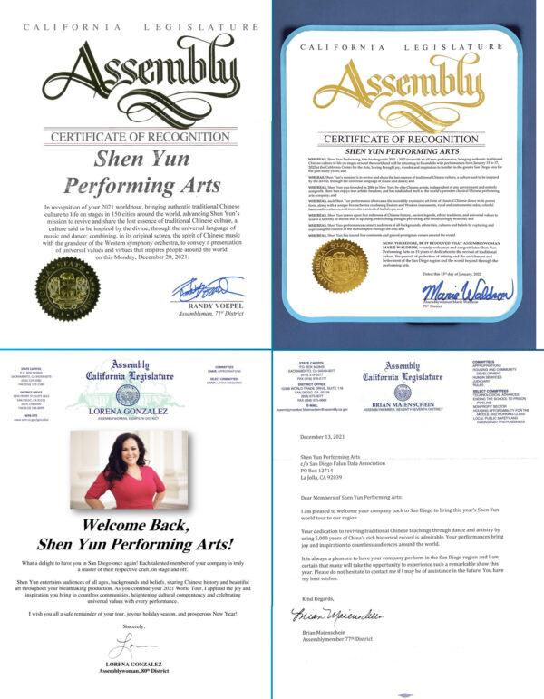 Shen Yun's proclamation from California Assemblymembers representing the greater San Diego area. (The Epoch Times)