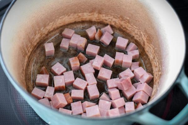 Sear the ham until fragrant. (Audrey Le Goff)