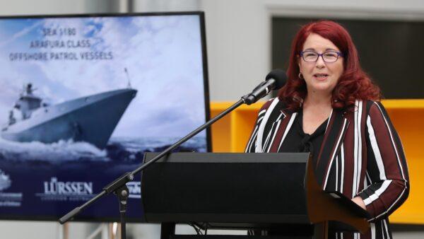 Minister for Defence Industry, Science and Technology Melissa Price during a keel-laying ceremony for the first Offshore Patrol Vessel 'Pilbara' on Sep. 11, 2020 in Perth, Australia. (Photo by Paul Kane/Getty Images)