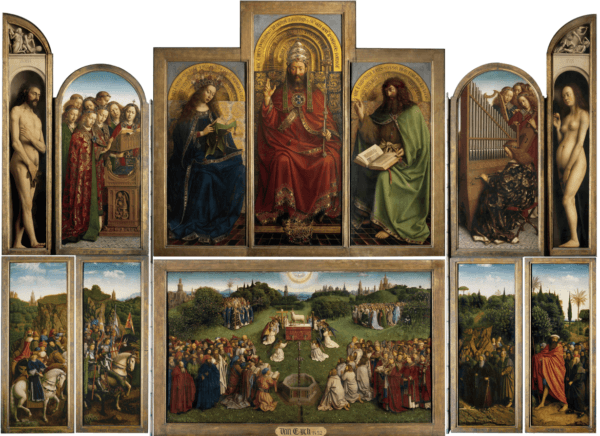 The 12 interior panels of the Ghent Altarpiece, a masterpiece by Flemish artist Jan van Eyck. The altar was created in 1432, well before the Italian Renaissance. Saint Bavo Cathedral, Ghent, Belgium. (Public Domain)