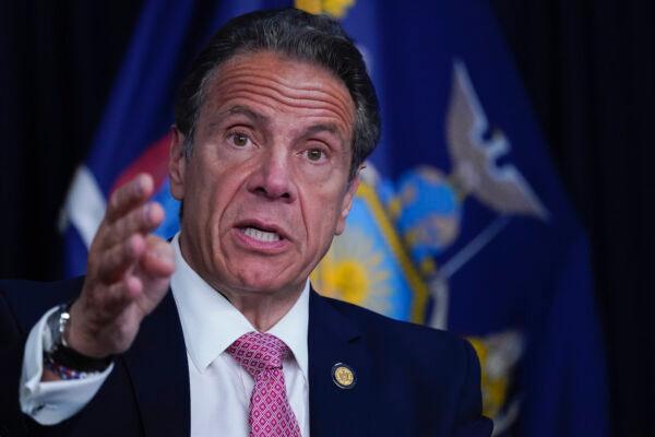 Andrew Cuomo, then New York governor, speaks during a press conference in New York on May 10, 2021. (Mary Altaffer-Pool/Getty Images)