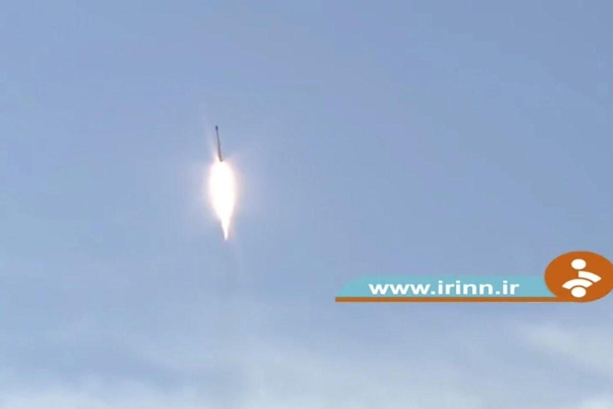 This image taken from footage aired by Iranian state television shows a rocket that Iran announced it launched on Dec. 30, 2021. (Iranian state television via AP)