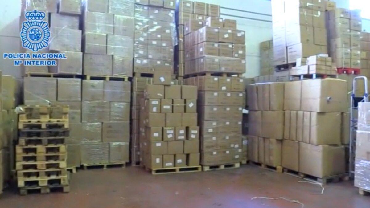 The Spanish National Police inspected a total of one million packaged COVID-19 antigen tests in five warehouses near Madrid, Spain. (Courtesy of Spanish National Police)