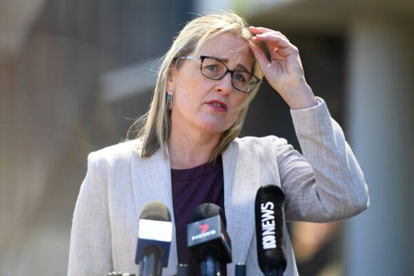 Acting Victorian Premier Jacinta Allan addresses the media during a press conference in Melbourne, Australia, on Dec. 29, 2020. (AAP Image/James Ross)