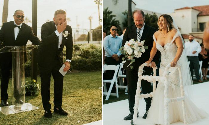 Paralyzed Bride Practices in Secret to Walk Down the Aisle at Wedding, Stunning Her Groom