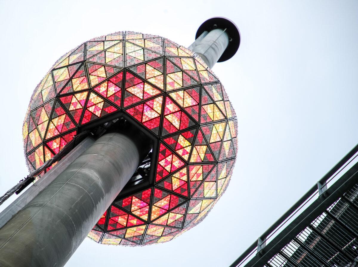 A view of the New Year's Eve Ball during testing before the official Times Square Celebration in New York City, on Dec. 30, 2020. (Arturo Holmes/Getty Images)
