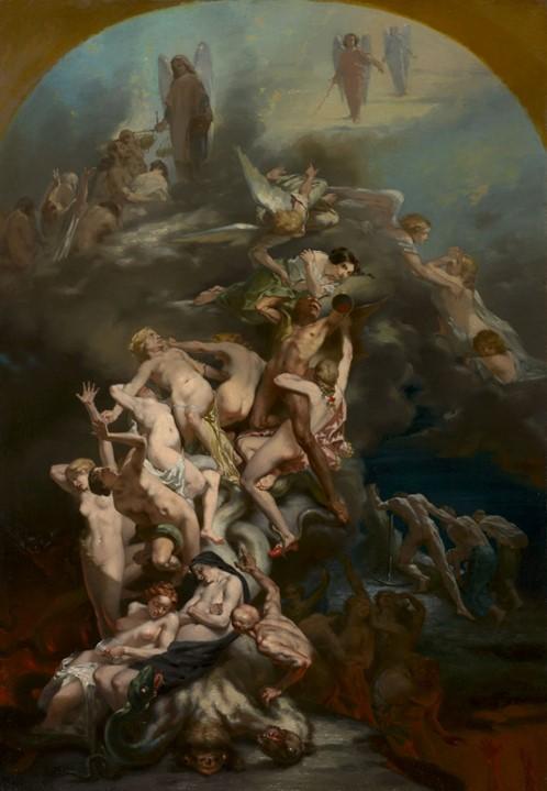 People are ascending to heaven or falling down in “Heaven and Hell,” 1859, by Octave Tassaert. Oil on canvas, 39 ⅜ inches by 27 ⅜ inches. Cleveland Museum of Art. (Public Domain)