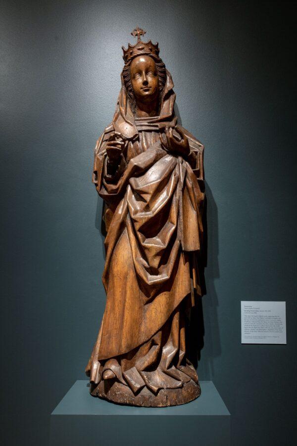 "Standing Female Saint," circa 1450–1460, by anonymous; possibly limewood. Gift of Robert C. Greenlease Family; Van Ackeren Collection of Religious Art, Greenlease Gallery, Rockhurst University. (Gabe Hopkins/Courtesy of the Nelson-Atkins Museum of Art)