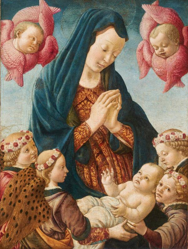 "Virgin and Child With Four Angels and Two Cherubim," circa 1470–75, by Francesco Botticini. Tempera on panel; 25 3/4 inches by 19 1/2 inches. (The Norton Simon Foundation)