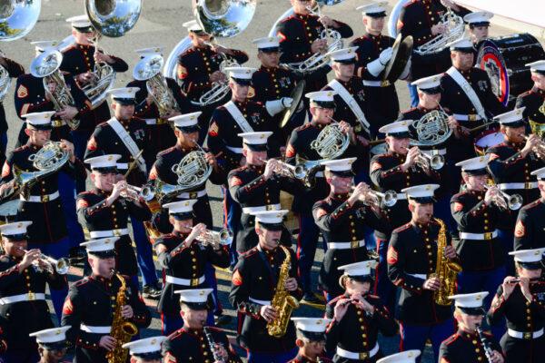 The United States Marine Corps West Coast Composite Band performs in the 133rd Rose Parade Presented By Honda in Pasadena, Calif., on January 1, 2022. (Jerod Harris/Getty Images)