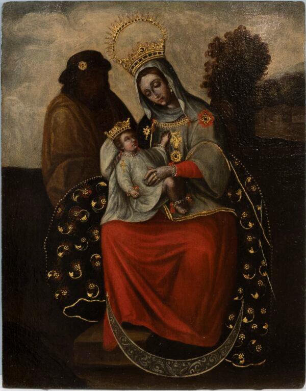 "Our Lady of Monguí," 17th century (gold embellishment added 18th century), by an unidentified Colombian artist. Oil and gold on panel; 12 11/16 inches by 10 3/16 inches. Collection of the Carl & Marilynn Thoma Foundation. (Jamie Stukenberg/Courtesy of the Carl & Marilynn Thoma Foundation)