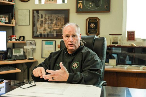 Cochise County Sheriff Mark Dannels in his office in Bisbee, Arizona on Dec. 7, 2021. (Charlotte Cuthbertson/The Epoch Times)