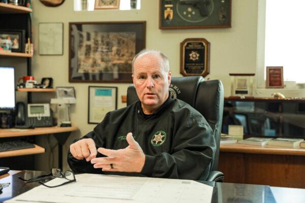 Cochise County Sheriff Mark Dannels in his office in Bisbee, Ariz., on Dec. 7, 2021. (Charlotte Cuthbertson/The Epoch Times)