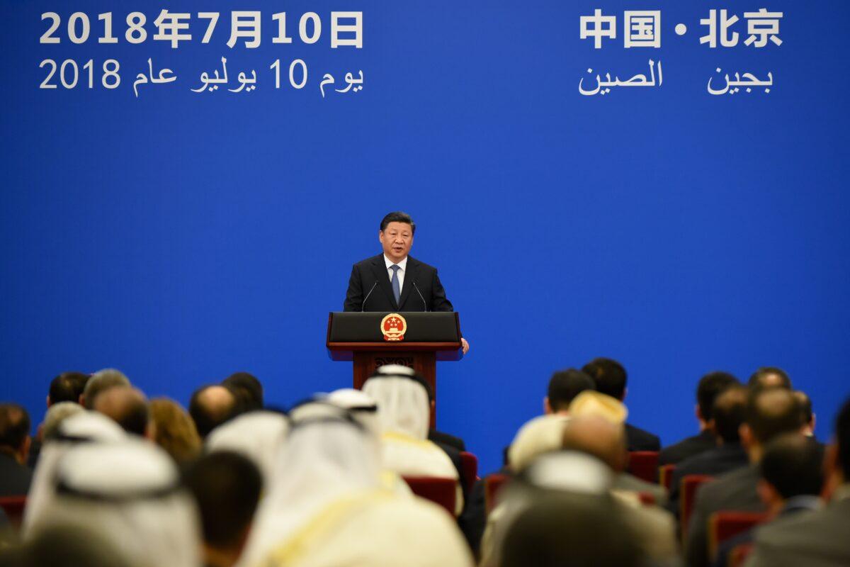 China's leader Xi Jinping gives a speech during the 8th Ministerial Meeting of China-Arab States Cooperation Forum at the Great Hall of the People in Beijing on July, 10, 2018. China will provide Arab states with 20 billion USD in loans for economic development, as Beijing seeks to build its influence in the Middle East and Africa. (Wang Zhao/AFP via Getty Images)