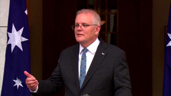 Australian Prime Minister Scott Morrison talks to media in Canberra, Australia, on Jan. 5, 2021, in a still from a video. (Australian Broadcasting Corporation/Reuters via The Epoch Times)