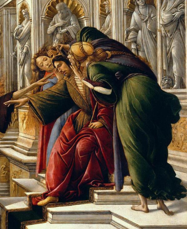 Detail of “Calumny of Apelles,” circa 1496, by Sandro Botticelli. Tempera on panel; 24.4 inches by 35.8 inches. Uffizi Gallery, Florence, Italy. (Public Domain)