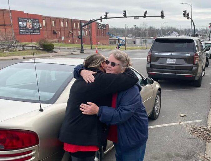 Rebecca Marsala (L) and Sharon Sutherland embrace. (Courtesy of <a href="https://www.facebook.com/profile.php?id=100068235378126">Graves County Sheriff's Office</a>)