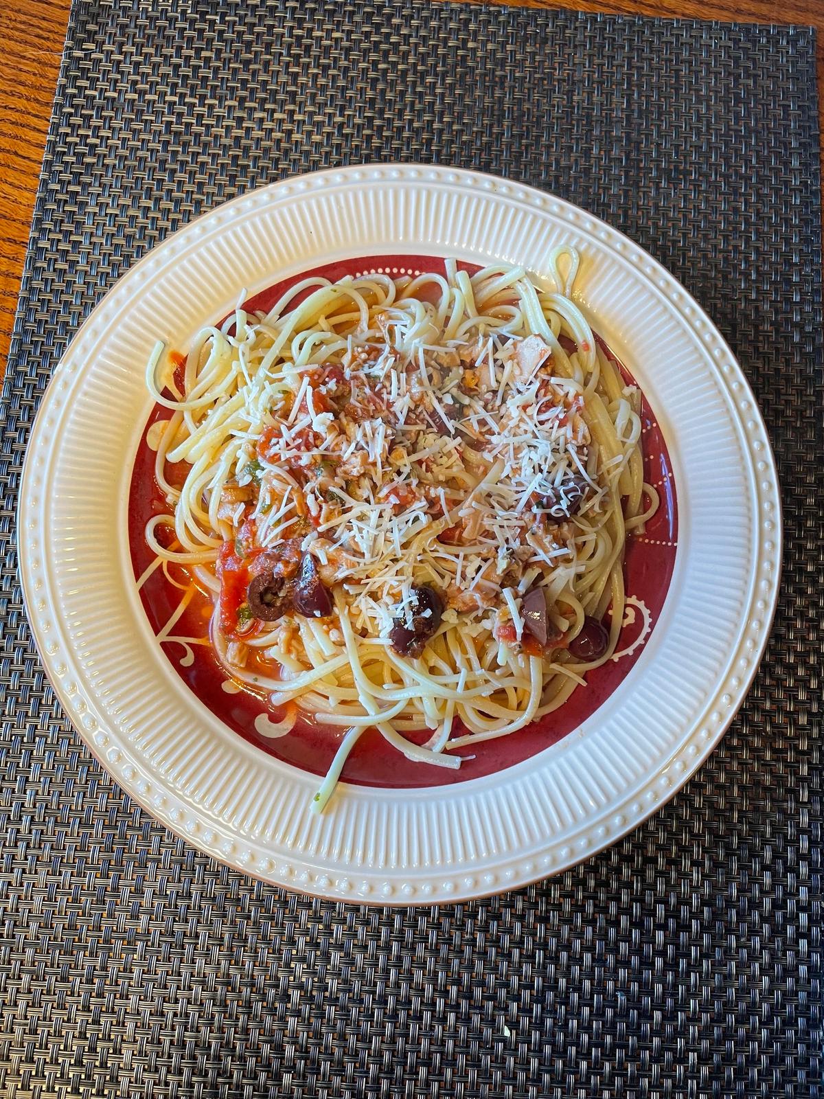 A cast of pantry staples makes this pasta quick and cost-effective. (Courtesy of Linda Johnson)