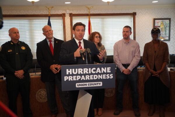 During a press conference about hurricane preparedness, Florida Gov. Ron DeSantis took aim Jan. 7 at political opponents who chided him for using days off to accompany his wife to cancer treatment. (Natasha Holt/Epoch Times)