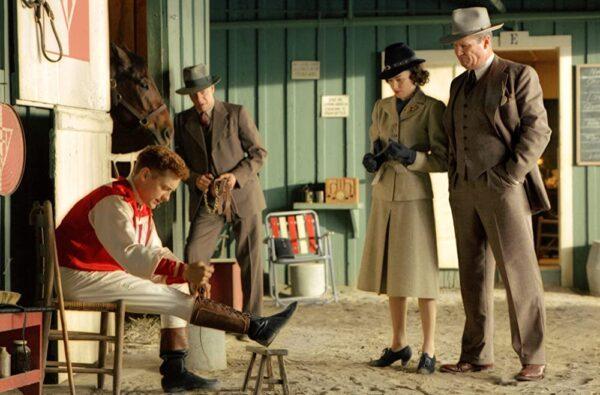 (L–R) Tobey Maguire, Chris Cooper, Elizabeth Banks, and Jeff Bridges in “Seabiscuit.” (DreamWorks Pictures)