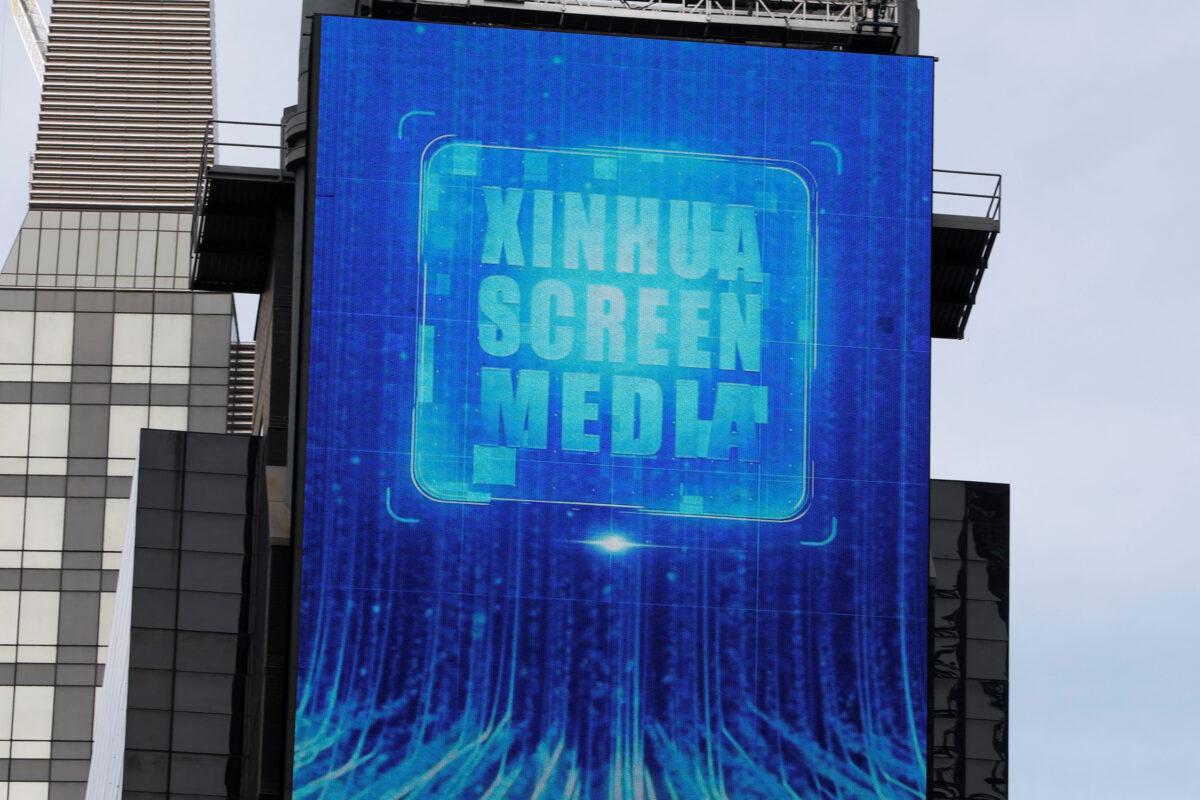 A screen advertising Xinhua News Agency is seen in Times Square in Manhattan on March 2, 2020. (Andrew Kelly/Reuters)