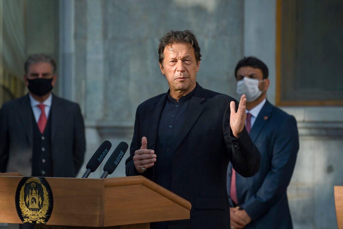 Pakistan's Prime Minister Imran Khan speaks during a joint press conference with Afghan president at the Presidential Palace in Kabul, Afghanistan, on Nov. 19, 2020. (Wakil Kohsar/AFP via Getty Images)