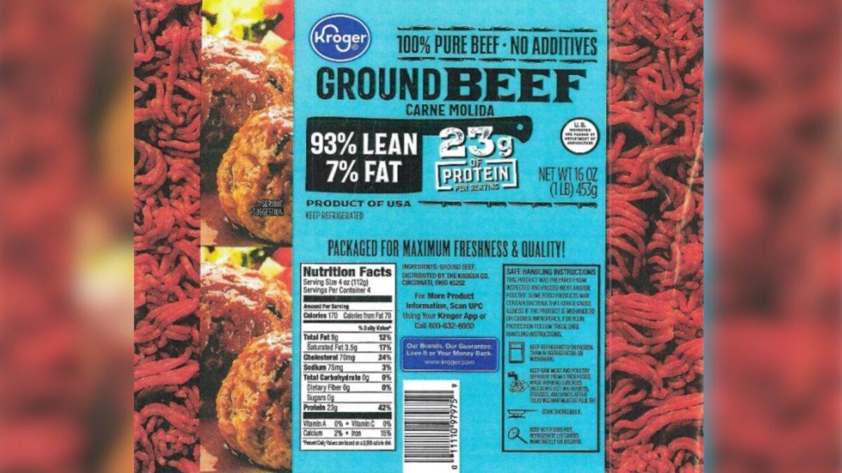 The label of a recalled ground beef product sold at Kroger stores. (Courtesy of U.S. Department of Agriculture’s Food Safety and Inspection Service)