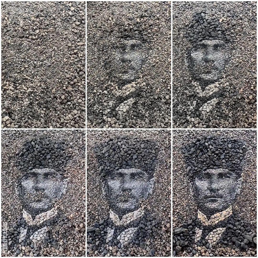 This time-lapse series demonstrates the Bateman's creative process; the work depicts Mustafa Kemal Ataturk, the former Turkish president. (Courtesy of <a href="https://www.facebook.com/justin.bateman1">Justin Bateman</a> and <a href="https://www.instagram.com/pebblepicassos/">@pebblepicassos</a>)