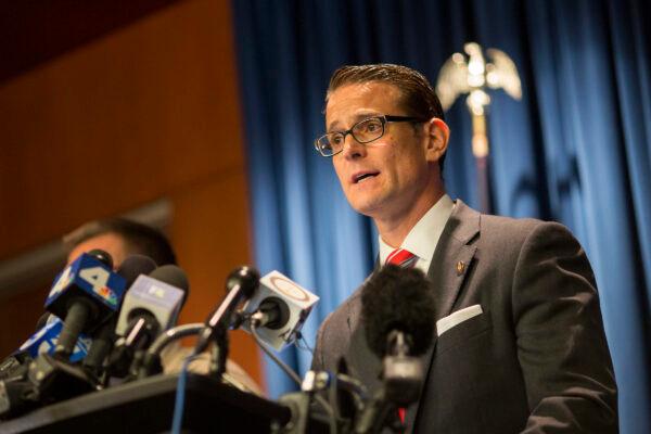 Riverside County District Attorney Mike Hestrin speaks at a press conference in Riverside, Calif., on Jan. 18, 2018. (David McNew/Getty Images)