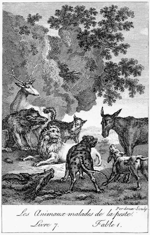 An illustration of the Aesop fable “The Animals and the Plague” by François Chauveau in La Fontaine's "Fables." (PD-US)