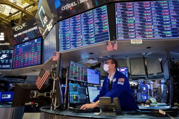 Specialist Patrick King works on the floor of the New York Stock Exchange, on Jan. 10, 2022. (Courtney Crow/New York Stock Exchange via AP)