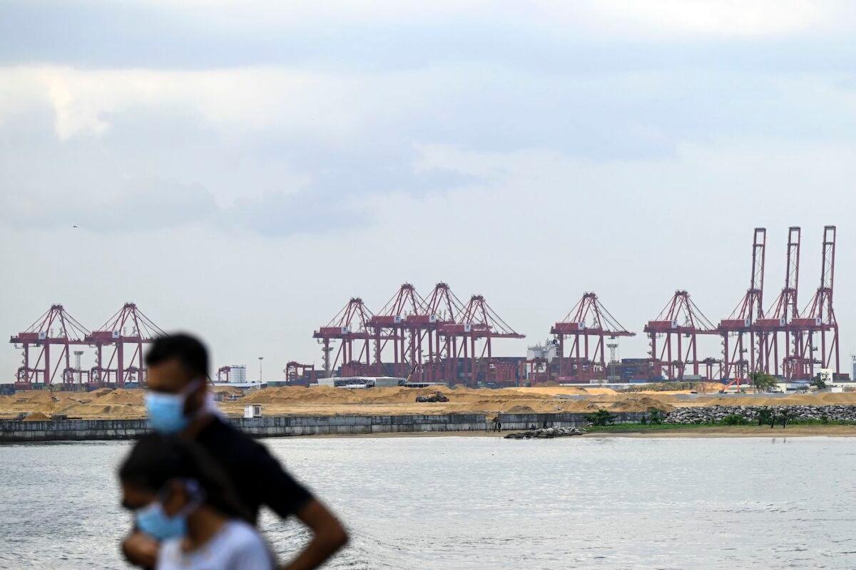 A general view of the Chinese-managed terminal of the Colombo port is seen from the Galle Face promenade in Colombo, Sri Lanka, on Feb. 2, 2021. (Ishara S. Kodikara/AFP via Getty Images)