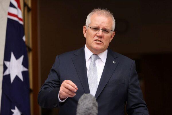 Australian Prime Minister Scott Morrison speaks to the media during a press conference at Parliament House in Canberra, Australia, on Jan. 6, 2022. (Stringer/AFP via Getty Images)