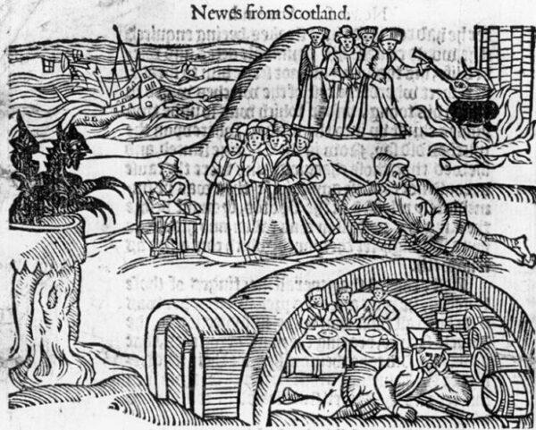The North Berwick witches meet the Devil in the local "kirkyard," from a contemporary pamphlet, the "Newes from Scotland." (PS-US)