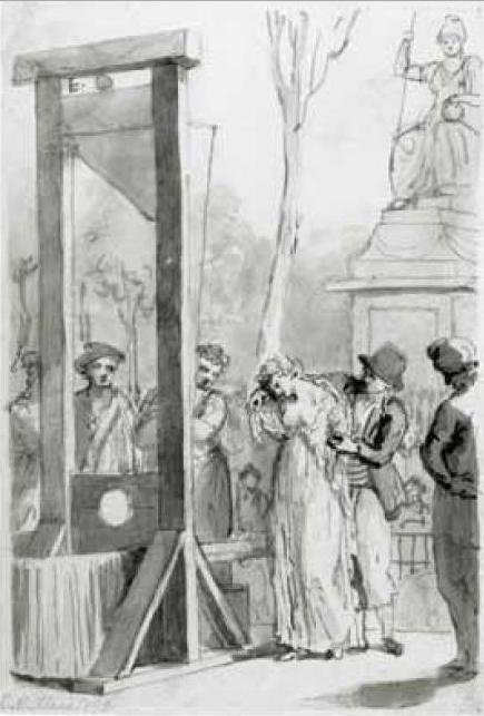 The execution of Olympe de Gouges, a feminist writer, during the Reign of Terror. (PD-US)