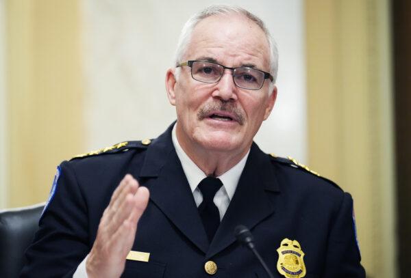 U.S. Capitol Police Chief Thom Manger testifies during the Senate Rules and Administration Committee oversight hearing on Jan. 5, 2022, in Washington, D.C. (Tom Williams/Pool/Getty Images)