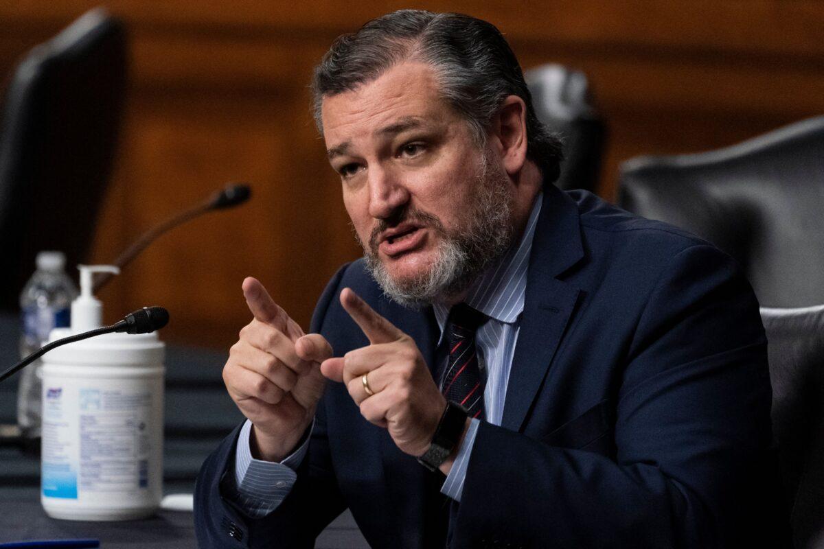 Sen. Ted Cruz (R-Texas), a member of the Senate Foreign Relations Committee, speaks during a hearing to examine US–Russia policy at the U.S. Capitol in Washington, on Dec. 7, 2021. (ALEX BRANDON/POOL/AFP via Getty Images)